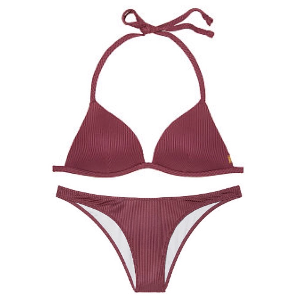 PINK Ribbed Triangle Push-Up & High-Leg Bottom Set